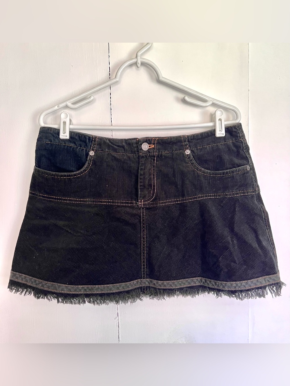 Vintage Juicy Couture Jeans Corduroy Black Fringe Y2K Mini Skirt - Large